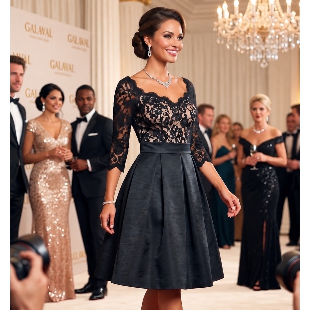 NWT Eliza J Black Lace Off the Shoulder Fit & Flare Cocktail Dress 12